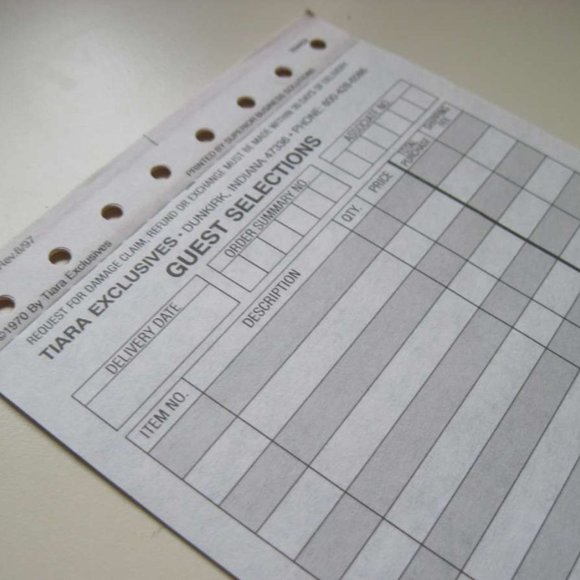 Tiara Exclusives Glassware Carbon Copies Guest Selections Order Form Sheets Memo - Picture 2 of 7